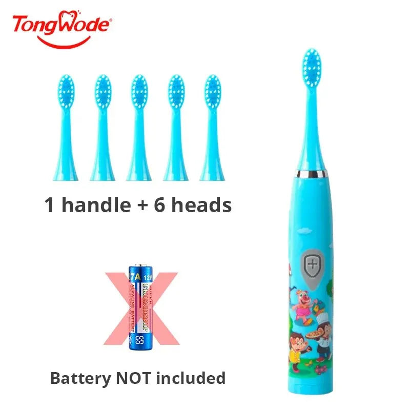 Children Sonic Electric Toothbrush IPX7 Waterproof Colorful Cartoon For Kid Use Soft Bristle Replaceable With Tooth Brush Heads