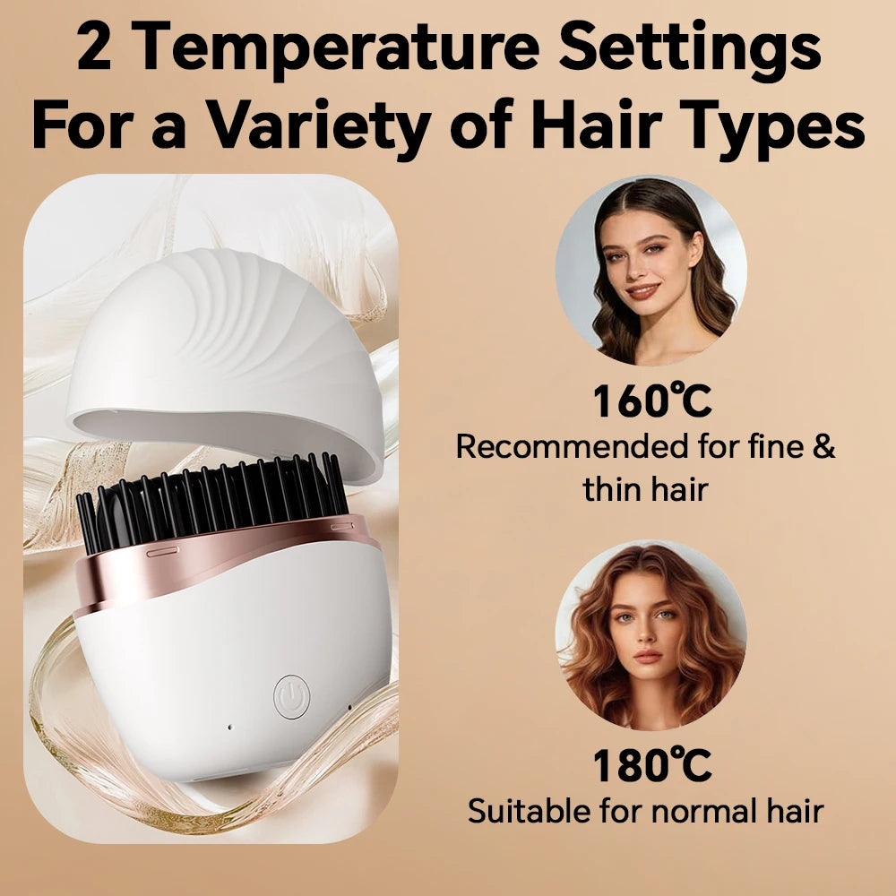 USB Rechargeable Hair Straightener Brush, Wireless Portable Straightening Comb with Fast Heating, 2 Temp Settings and Auto-off