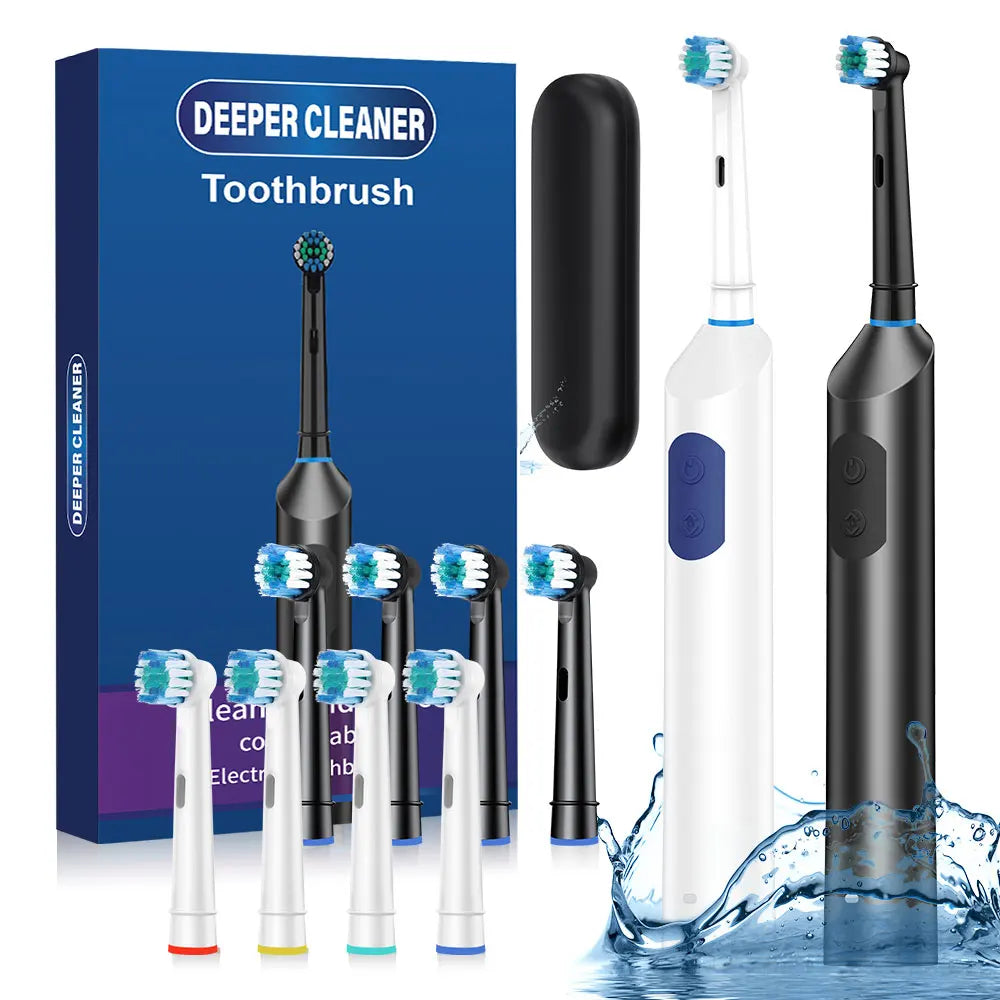 5 Modes Rotating Electric Toothbrush Rechargeable Rotary Electric Timer Teeth Whitening Brush with Replacement Heads Oral Care