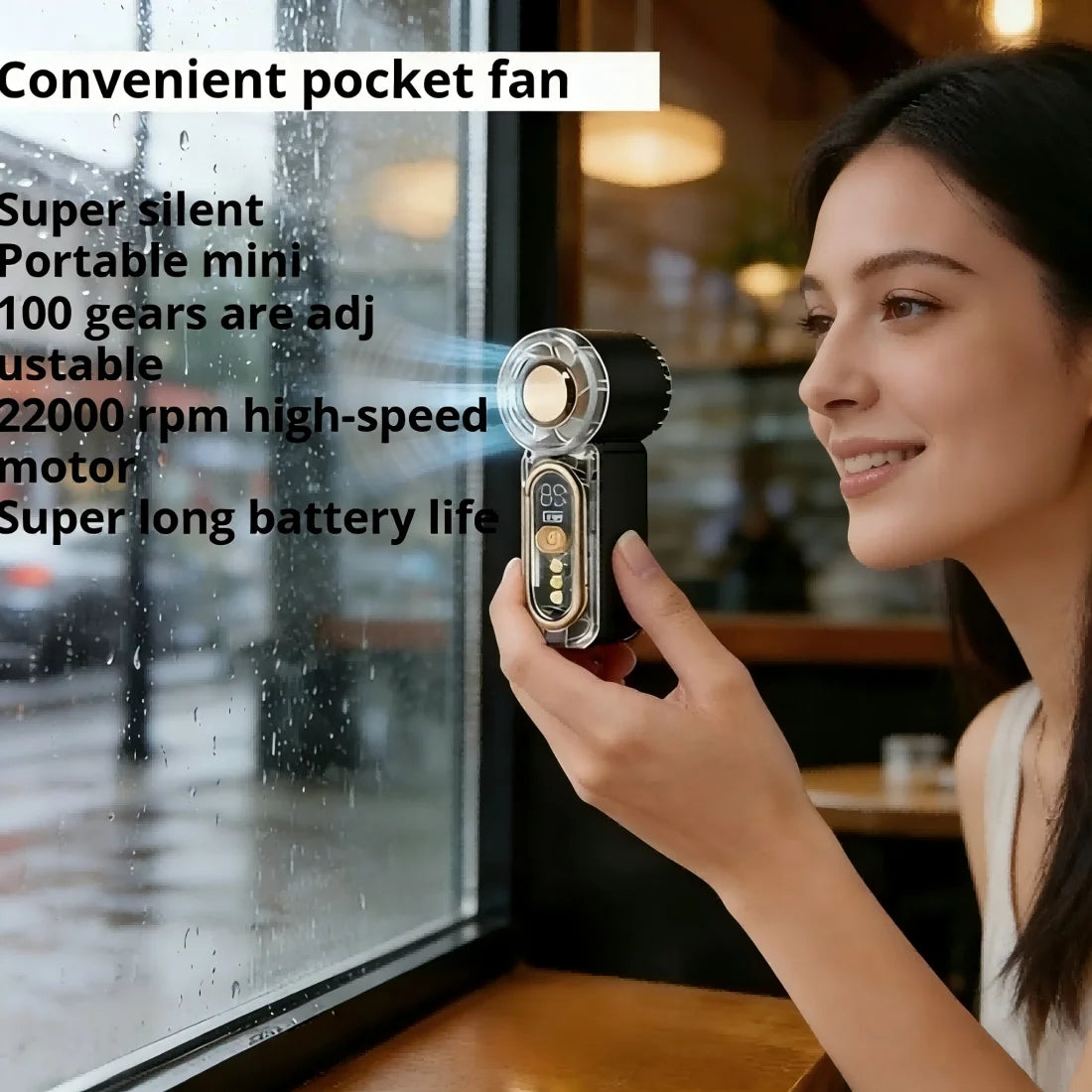 2026 New Mini Handheld Fan, 100-Speed Turbo, USB Rechargeable, Portable Cooling for Home & Outdoor