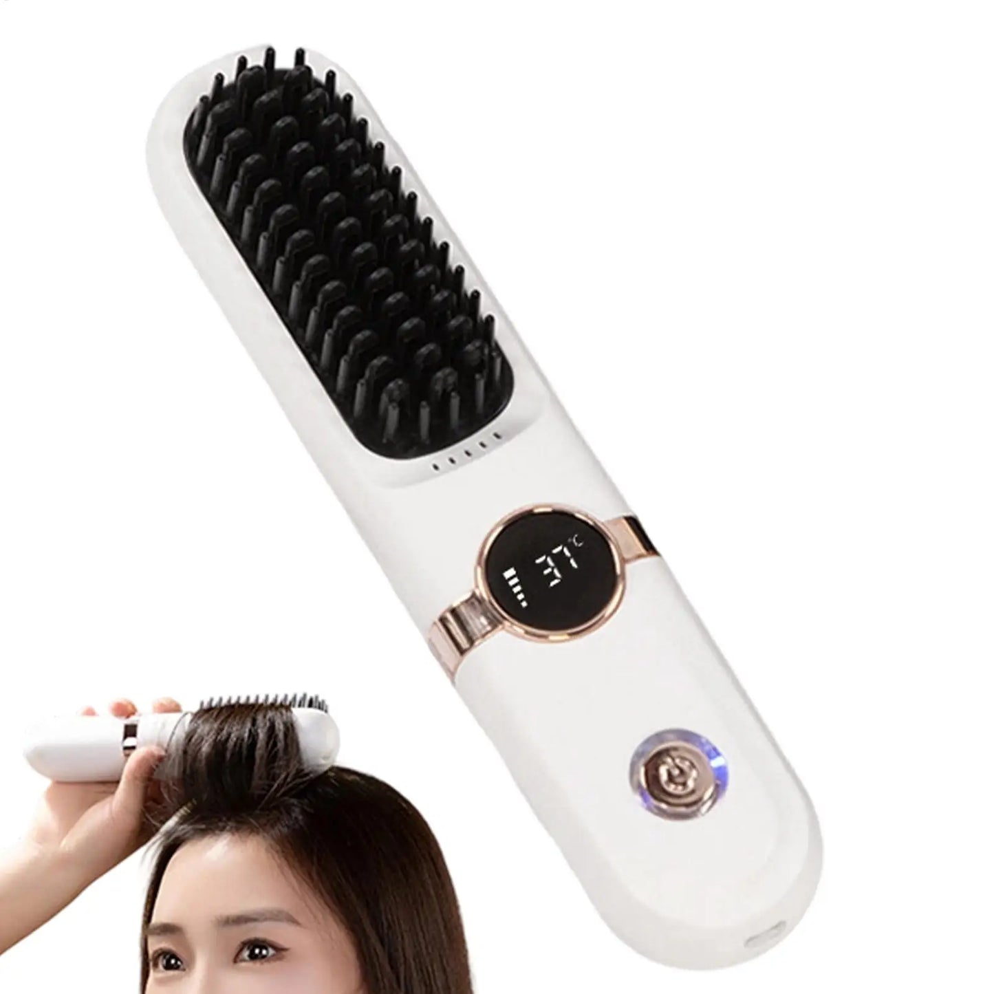 Cordless Hair Straightener Brush 4-Level Wireless Hair Iron Brush Travel Heated Straightener Comb for Home Salon Travel Vacation