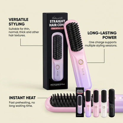 Wireless Straightener Hair Comb Fast Smooth Hair Cordless Use Reducing Frizz Portable Styling Tool Mini Hair Straightening Comb