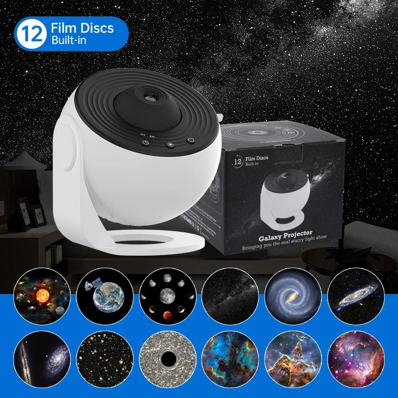 Projecteur Galaxie 12-en-1 HD Rotatif 360° – Lampe Planétarium Étoilé pour Enfants & Décoration Chambre Luxe
