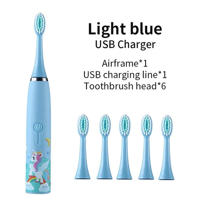 For Children Sonic Electric Toothbrush Cartoon Pattern for Kids with Replace The Tooth Brush Head Ultrasonic Toothbrush J259