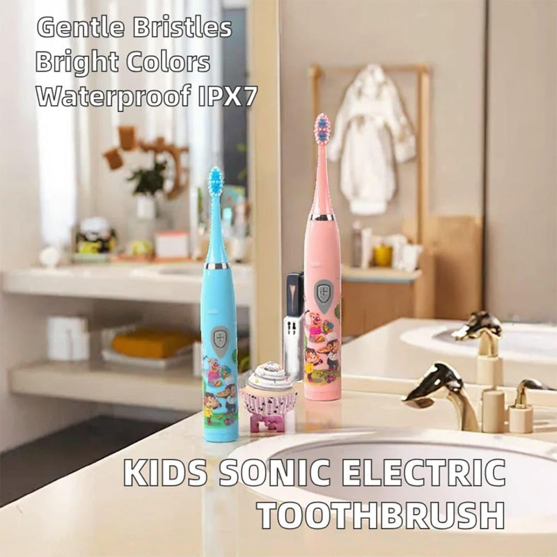SonicKids™ Brosse à Dents Électrique Enfants – Cartoon Coloré IPX6 Waterproof, Technologie Sonic, 6 Têtes de Rechange