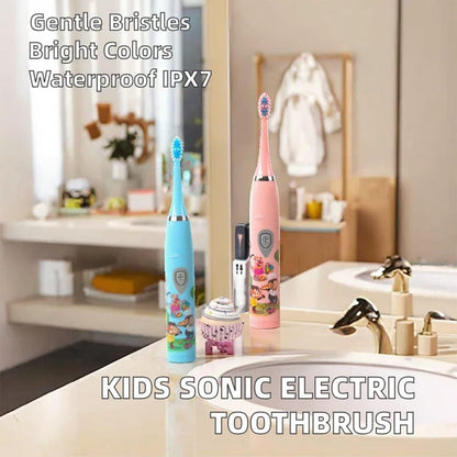 SonicKids™ Brosse à Dents Électrique Enfants – Cartoon Coloré IPX6 Waterproof, Technologie Sonic, 6 Têtes de Rechange