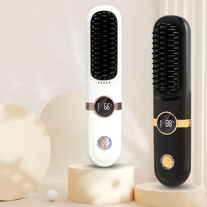 Cordless Hair Straightener Brush 4-Level Wireless Hair Iron Brush Travel Heated Straightener Comb for Home Salon Travel Vacation