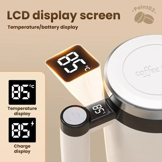 (LBER) Automatic Magnetic Stirring Coffee Mug, Self-Stirring Coffee Mug with Temperature Battery LCD, Rechargeable Coffee Mug B