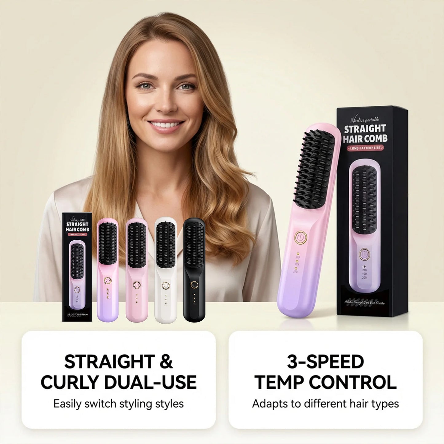 Wireless Straightener Hair Comb Fast Smooth Hair Cordless Use Reducing Frizz Portable Styling Tool Mini Hair Straightening Comb